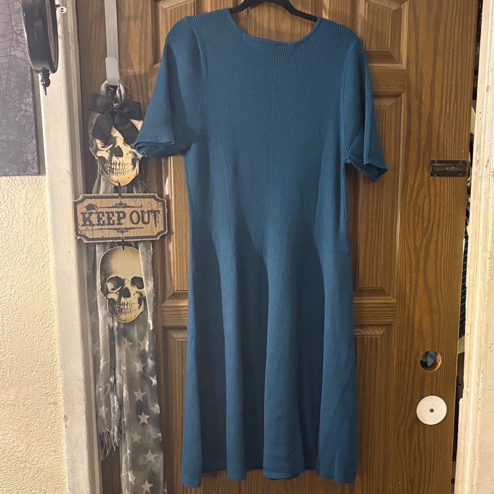 Teal V‑Neck Ribbed Knit Dress - Picture 7 of 7